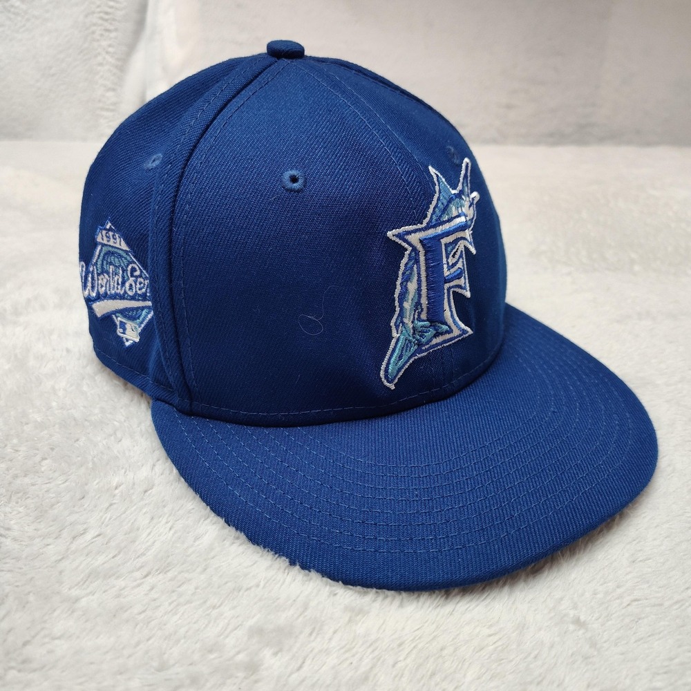 New Era Florida Marlins Hat Cap Fitted Mens 7 1/4 Blue 59FIFTY MLB Baseball‎